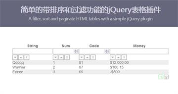 简单的带排序和过滤功能的jQuery表格