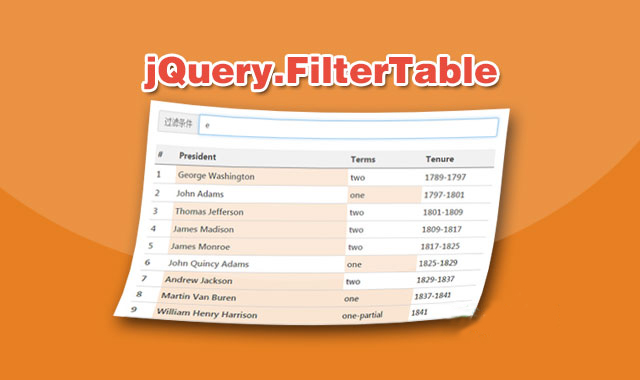 jQuery表格搜索过滤和单元格高亮