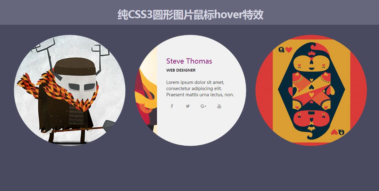 纯CSS3圆形图片鼠标hover特效