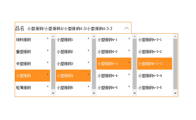 jQuery四级联动商品分类