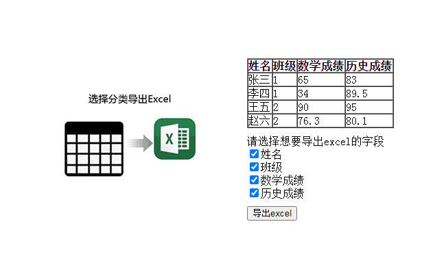 jQuery选择分类导出Excel实例